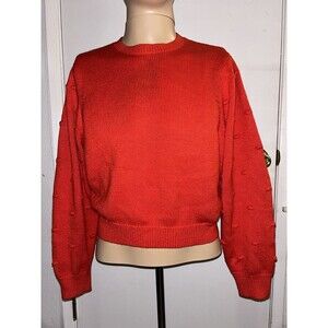 Levi's Women's Vintage-Inspired Cherry Pom-pom Trim Crewneck Sweater Red Large M